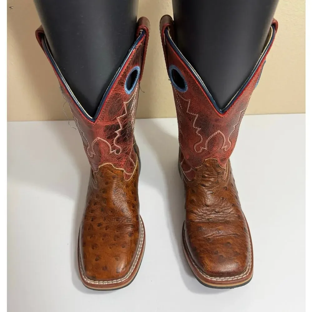 Smoky Mountain Youth Brown Ostrich Style 3752C Square Toe Cowboy Boots - Sz 13.5 - Picture 2 of 7